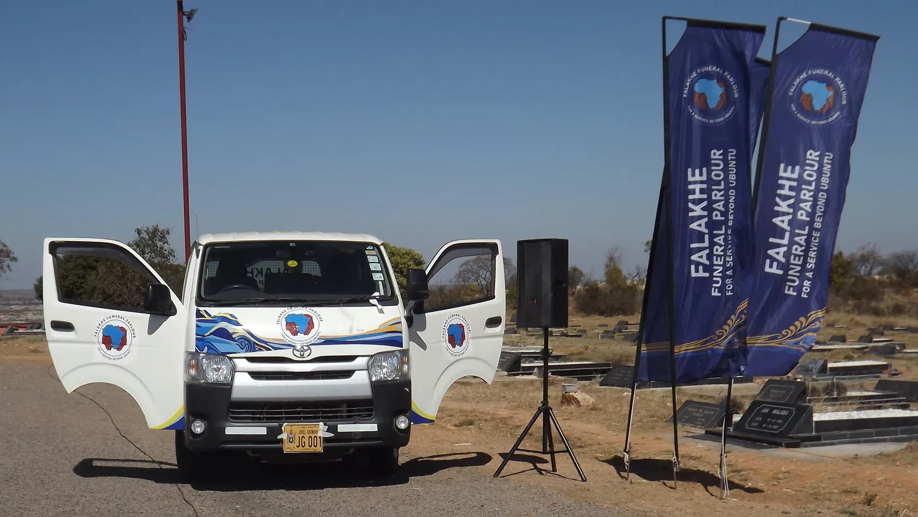 A Falakhe minibus with Falakhe banners
